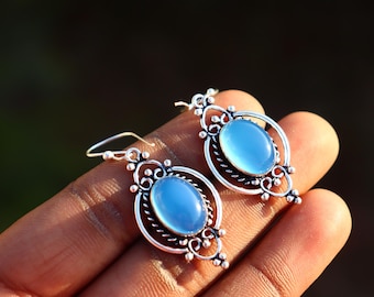 Handgemaakte calciet edelsteenoorbellen | Sterlingzilveren boho-sieraden