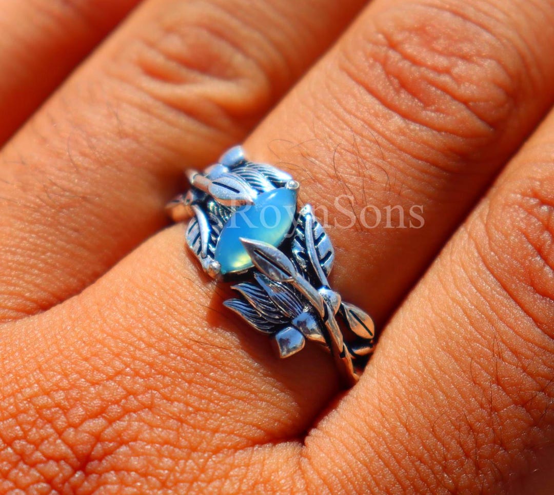 Natural Blue Calcite Silver Ring, Leaf Design Branch Ring, Handmade ...