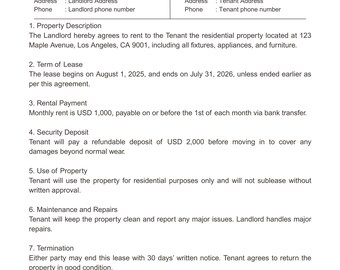 Editable Lease Agreement Template: Landlord Rental Contract (printable ...