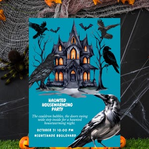 Editable Halloween Costume Party Invitation, Haunted House Theme, Spooky Digital Download, Canva Template