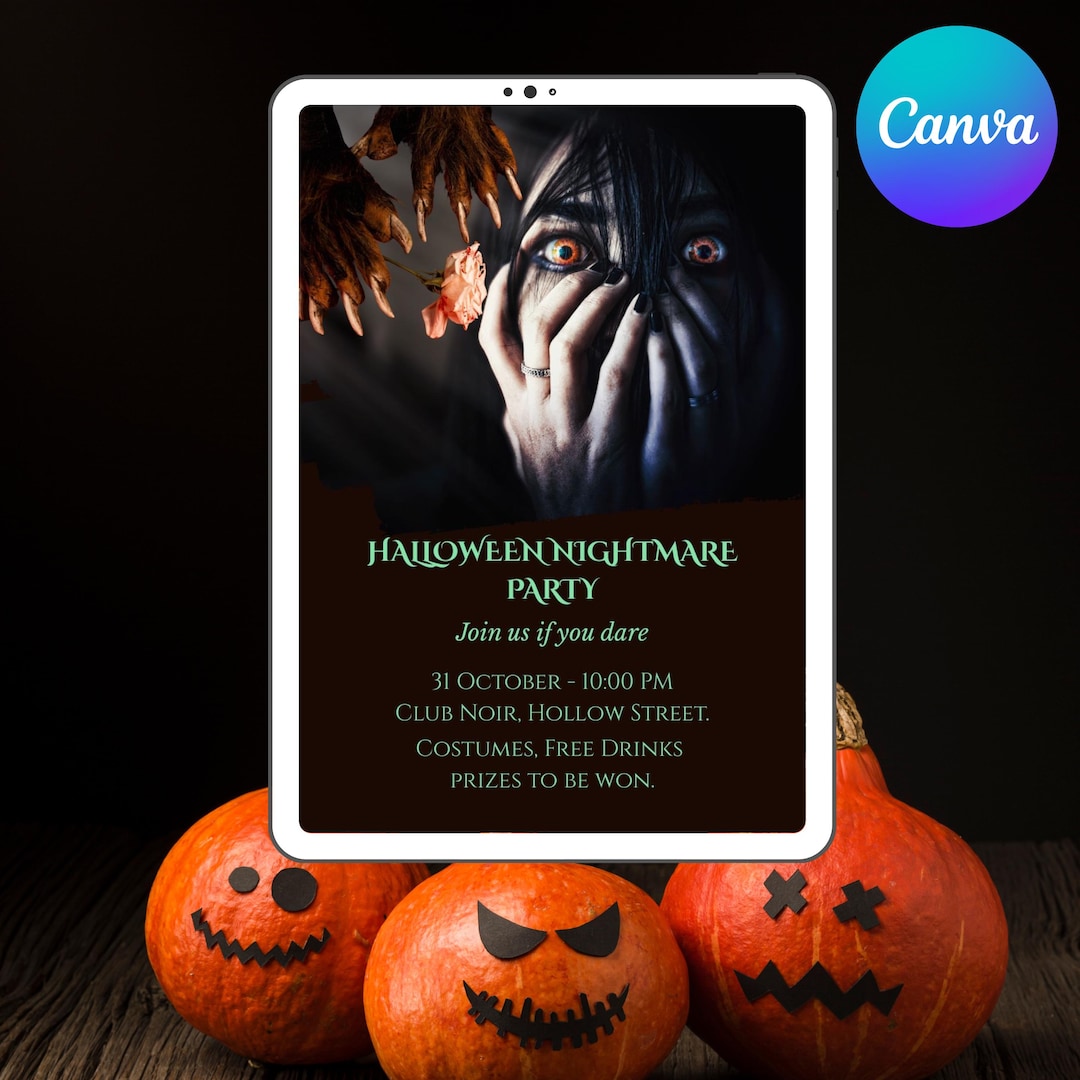Editable Halloween Costume Party Invitation | Spooky Canva Template ...