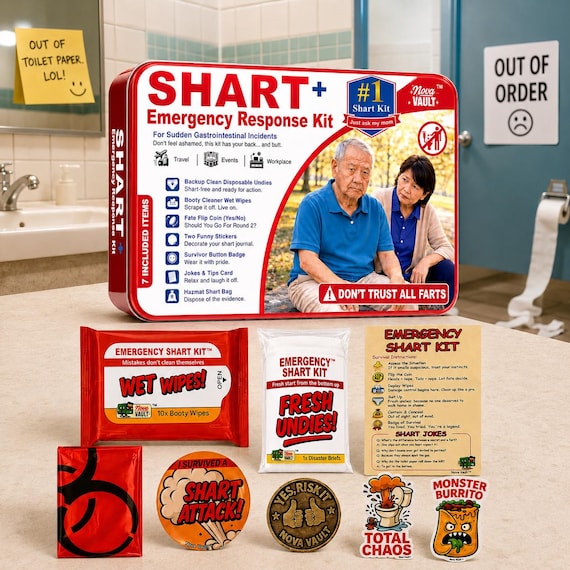 Shart Survival Kit – Funny Gag Gift with Undies, Wipes, Flip Coin, and more!