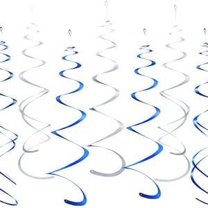 Silver and Royal Blue Foil Swirl Hanging Decoration for Birthday Graduation Winter New Year Party Supplies,Pack of 20