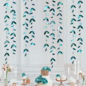 52 Ft Dark Green Leaf Garland Emerald Turquoise Paper Hanging Leaves Streamer Banner For Weddings Bridal Showers Engagements And Party Décor