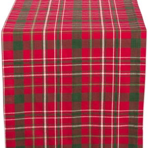 Holiday Dining Table Linen Collection Tartan Holly Plaid, Christmas Table Runner, 14x108, Red & Green