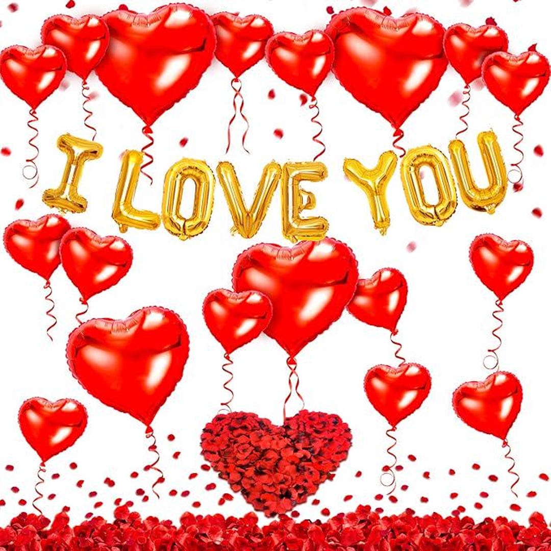 I Love You Balloons and Heart Balloons Kit With Rose Petals, Valentines ...