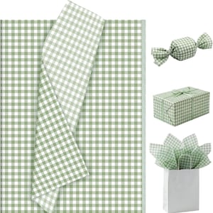 80 Sheets Sage Green Gingham Tissue Paper for Gift Bags Checkered Tissue Paper Bulk for Art DIY Crafts Baby Shower Birthday , 14 x 20 Inch