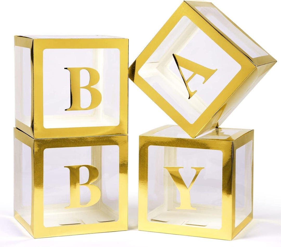 Baby Boxes With Letters for Baby Shower, 4 Transparent Balloon Boxes ...