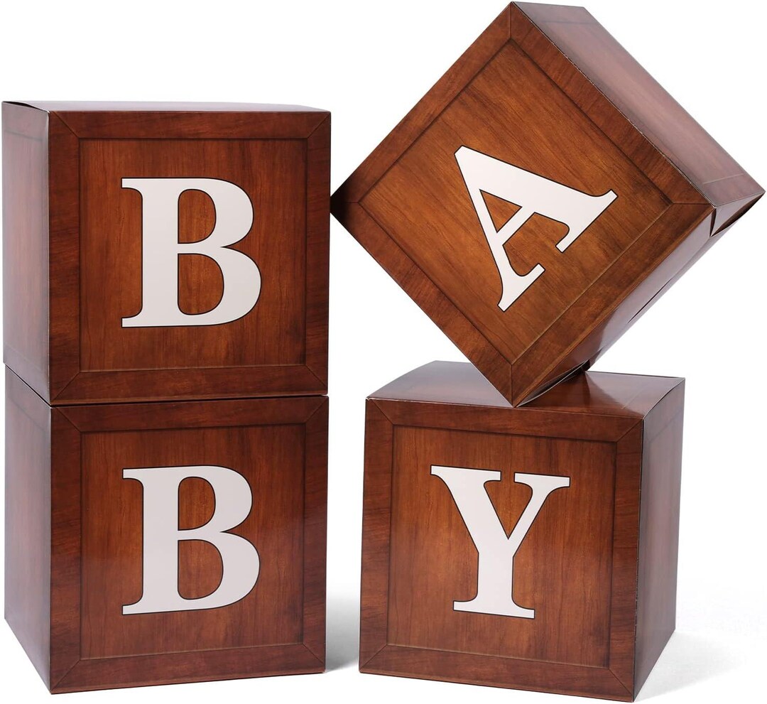 Wooden Baby Boxes With Letters – Set of 4 Grain Wood Balloon Boxes for ...