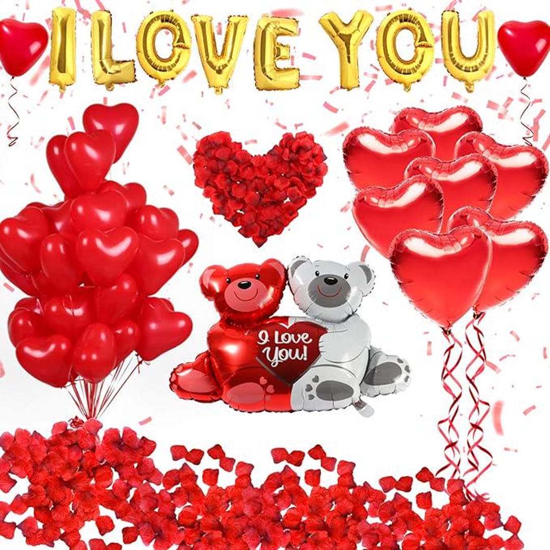40 Pack I Love You Balloons and Heart Balloons Kit With 1000 Pcs Dark ...