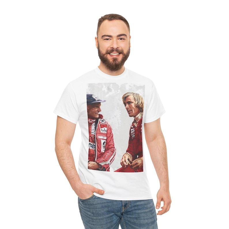 Nikki Lauda James Hunt F1 Vintage Racing T-Shirt, Retro Motorsport T-Shirt, Unisex aus schwerer Baumwolle T-Shirt, Renntag Shirt, Bekleidung für Auto-Enthusiasten Bild 8