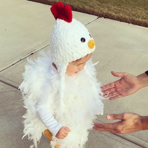 Feathered Baby Chicken Costume: Crochet Hat, Romper & Booties
