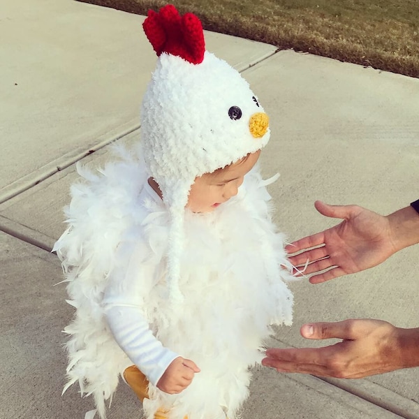 Feathered Baby Chicken Costume - Chicken Halloween Costume - Baby Girl Chick Costume - Chicken Hat - Costume for Baby - by JoJo's Bootique