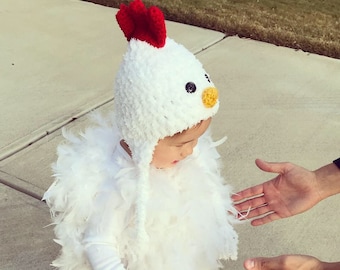 Feathered Baby Chicken Costume: Crochet Hat, Romper & Booties