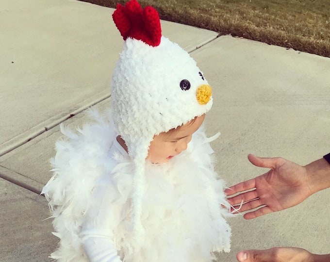 Feathered Baby Chicken Costume: Crochet Hat, Romper & Booties
