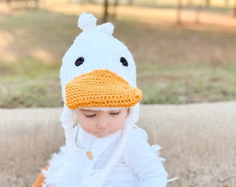 Crocheted Duck Hat and Booties Set: Baby Costume, Photo Prop