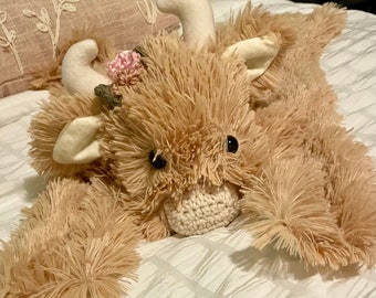 Tan Highland Cow Lovey - MInky Baby Shower Gift - Southwest Nursery Scottish Coo Lovey - by JoJoBoo