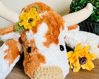 Spotted Longhorn Plush: Soft Stuffed Cow - Southwestern Nursery Decor