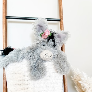 Gray Minky Donkey Lovey: Crochet Nose, Faux Fur Mane