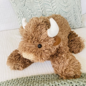 Highland Cow Stuffed Plush - Stuffed Cow Nursery Decor - Soft Highland Cow Stuffed Animal - Baby Shower Gift - by JoJo Boo
