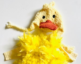 Yellow Duck Costume - Baby Duck Halloween Feathered Costume - Baby Girl Costume - Feathered Toddler Costume - by JoJo's Bootique