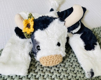 Cow Lovey - Spotted Cow  - Minky Baby Cow Lovey Security Blanket - by JoJoBoo