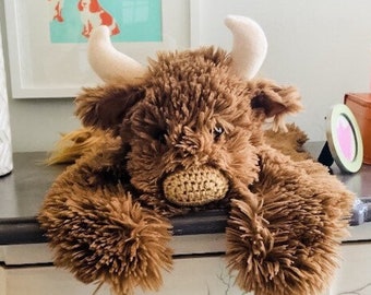 Highland Cow Lovey: Shaggy Minky Fur, Southwestern Nursery Decor