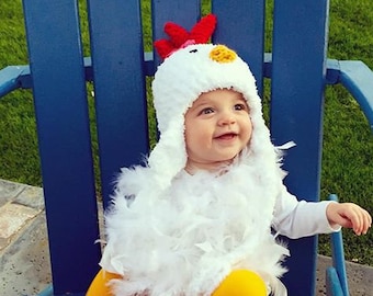 Baby Chicken Costume - Chicken Hat -  Baby Chicken Hat, Booties and Feathered Romper -  Halloween Baby and Toddler Costume - by JoJo Boo