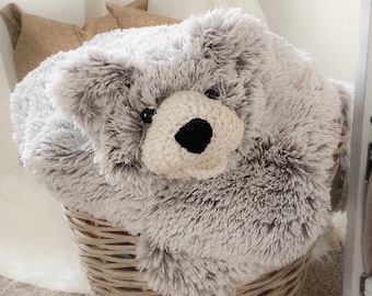 Frosted Gray Bear Rug - Woodland Nursery Shower Gift - Minky Animal Blanket - by JoJo's Bootique