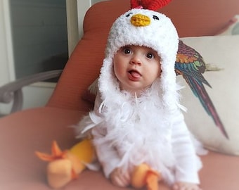 Baby Chicken Costume - Baby Chicken Hat, Booties and Feathered Romper - Baby and Toddler Costume - by JoJosBootique