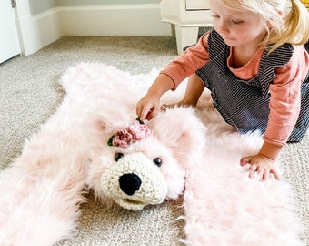 Soft Pink Bear Rug - Baby Girl Nursery Decor - Small Faux Fur Cub Play Mat - by JoJo's Bootique