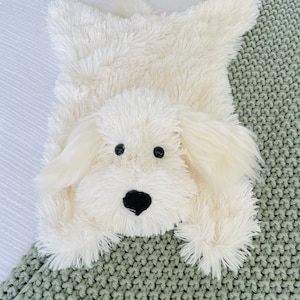 Peluche de perrito – Manta sensorial de piel sintética Minky con diseño de Golden Retriever – Juguete para abrazar hecho a mano