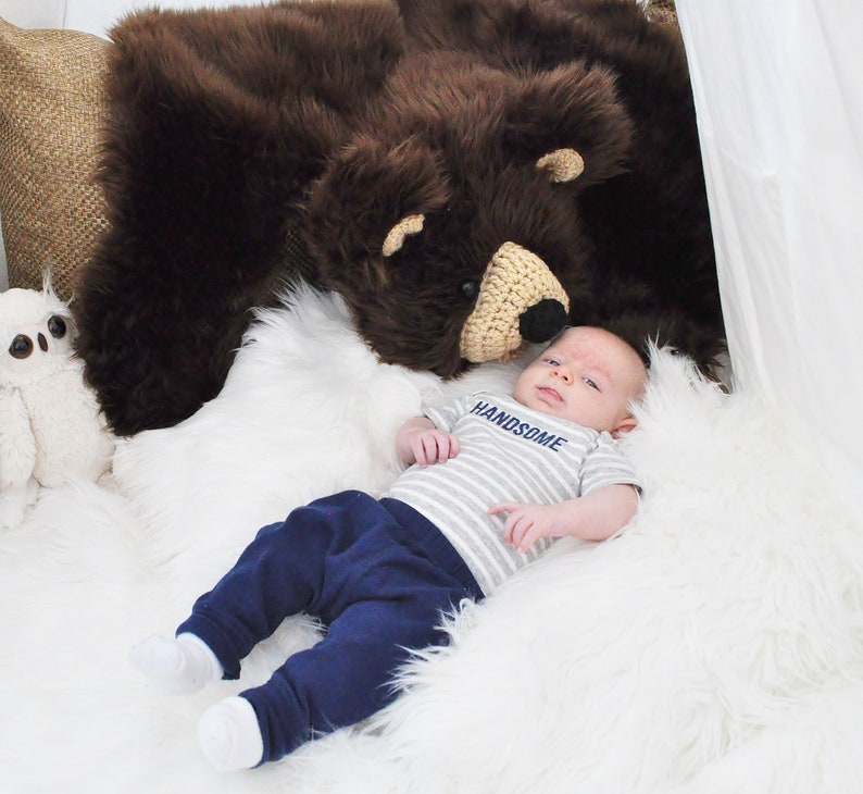 Baby Shower Gift Brown Bear Faux Fur Rug Girl Woodland Nursery Grizzly