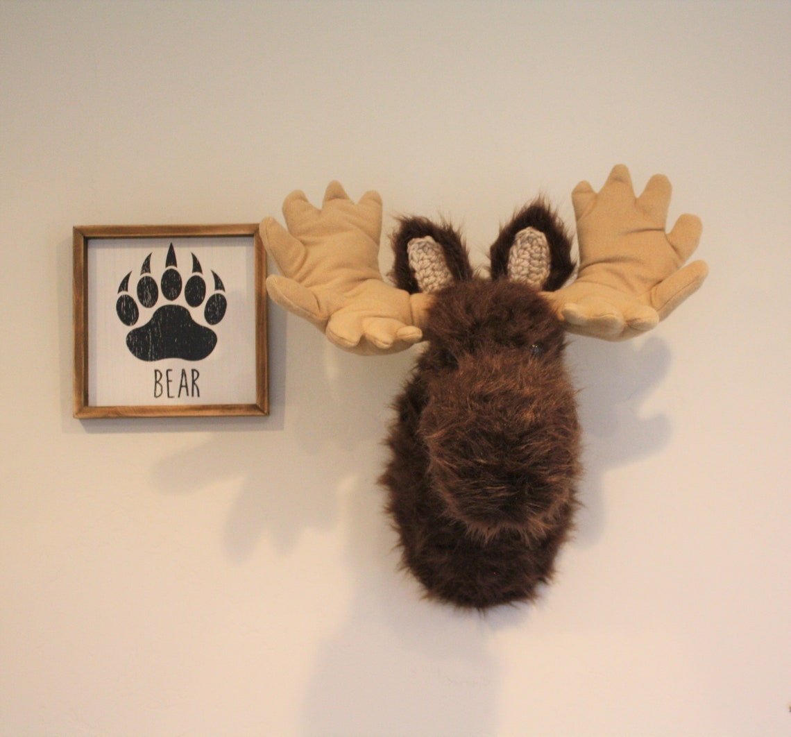 Moose Head Nursery Decor Wall Mount Plush Faux Taxidermy Etsy