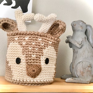 Deer Basket Woodland Fawn Crochet Nursery Bin Baby Shower Gift by JoJo's Bootique large (9X9) inches