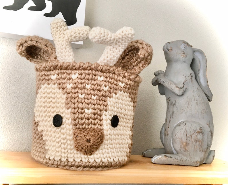 Deer Basket Woodland Fawn Crochet Nursery Bin Baby Shower Gift by JoJo's Bootique large (9X9) inches