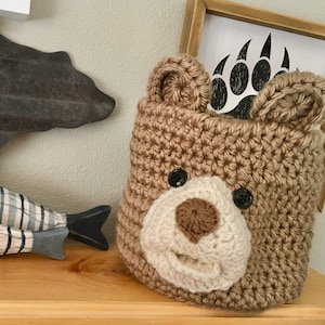 Tan Bear Basket - Woodland Nursery Decor - Crochet Shower Gift Storage Bin - by JoJo&#39;s Bootique