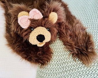 Bear Rug - Small Grizzly Brown Faux Fur Rug - Grizzly Bear Rug - Woodland Nursery Decor - by JoJo Boo