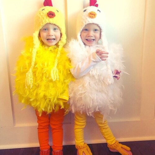 Twin chicken costumes - Halloween Chick Outfits - Baby Hat, Feathered Romper and Booties - Mix and Match Sizes - Bird  - by JoJo's Bootique