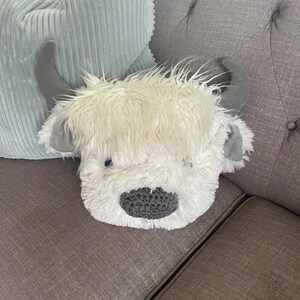Highland Cow Pillow: Minky Fur Nursery Decor White Cow