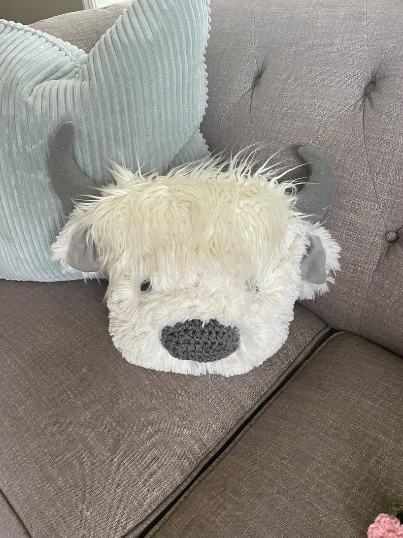 Highland Cow Pillow: Minky Fur Nursery Decor White Cow
