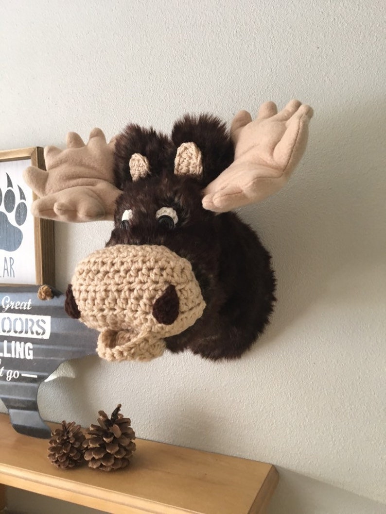 Faux Moose Head Wall Mount Small Forrest The Woodland Nursery Decor Plush By Jojo S Bootique