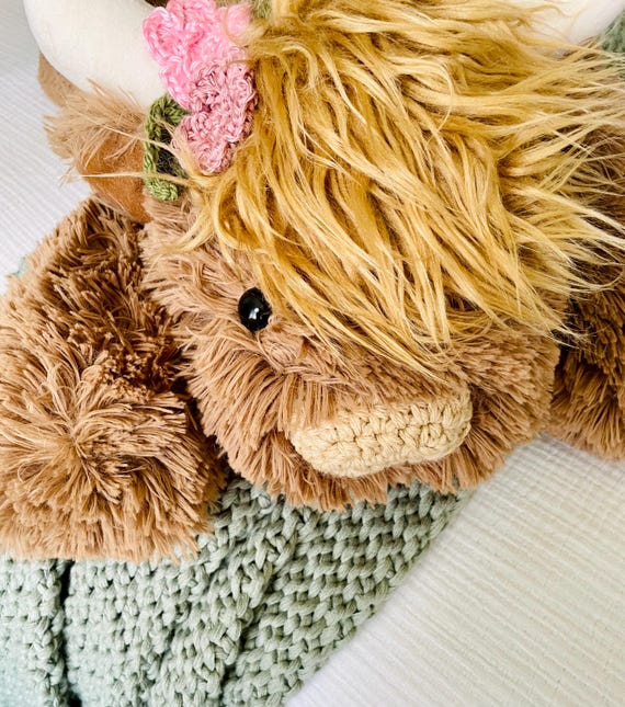 Highland Cow Nursery Rug - Faux Fur Shag, Boho Farmhouse Decor