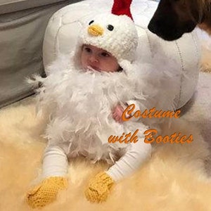 Baby Chicken Costume Chicken Hat Baby Chicken Hat, Booties and Feathered Romper Halloween Baby and Toddler Costume by JoJo Boo image 4