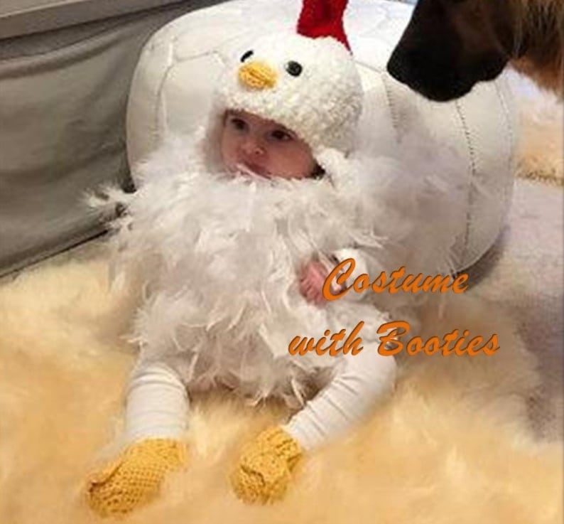 Baby Chicken Costume Chicken Hat Baby Chicken Hat, Booties and Feathered Romper Halloween Baby and Toddler Costume by JoJo Boo image 4