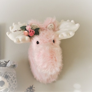 Pink Moose Head - Faux Moose Wall Mount - Rustic Moose Head Nursery Decor - Woodland Girl Baby Shower Gift - Moose Head - by JoJo&#39;s Bootique