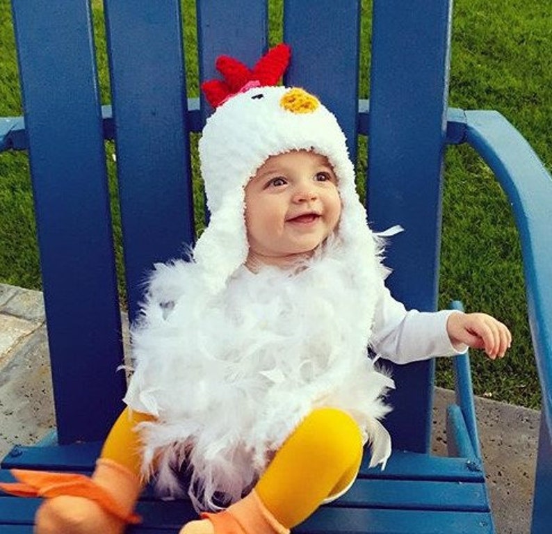 Baby Chicken Costume Chicken Hat Baby Chicken Hat, Booties and Feathered Romper Halloween Baby and Toddler Costume by JoJo Boo image 7