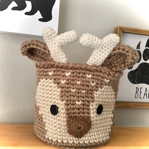 Deer Basket Woodland Fawn Crochet Nursery Bin Baby Shower Gift by JoJo's Bootique image 2