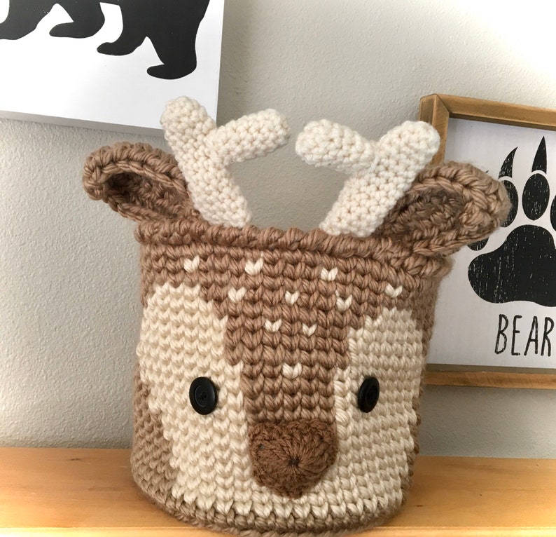 Deer Basket Woodland Fawn Crochet Nursery Bin Baby Shower Gift by JoJo's Bootique image 2