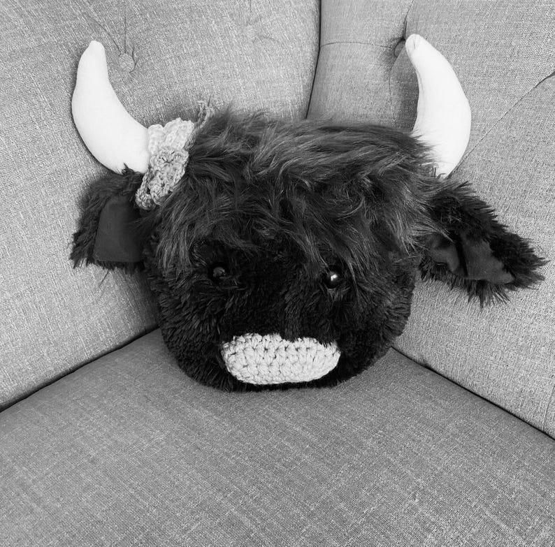 Highland Cow Pillow: Minky Fur Nursery Decor Black Cow